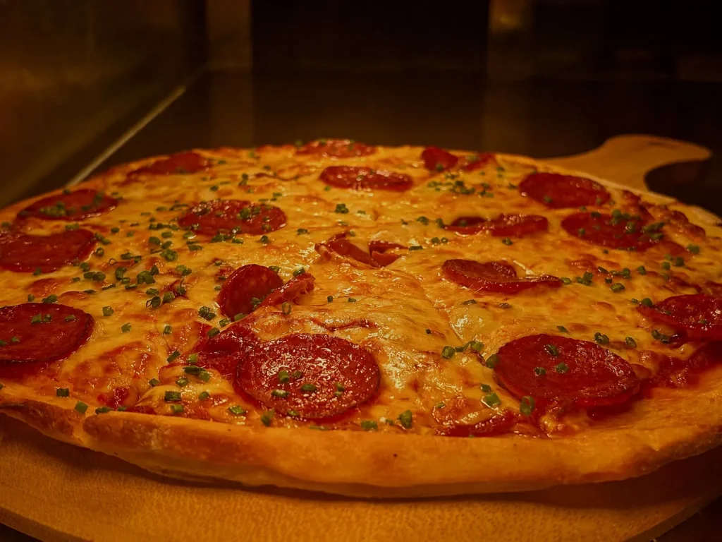 Pepperoni pizza fresh from the oven